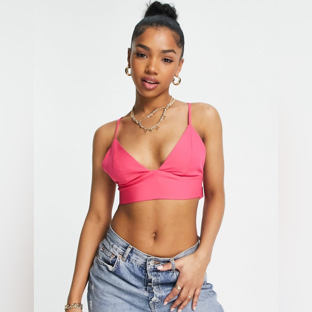 WORN ONCE Lola & May from ASOS pink tie back cropped cami size 8